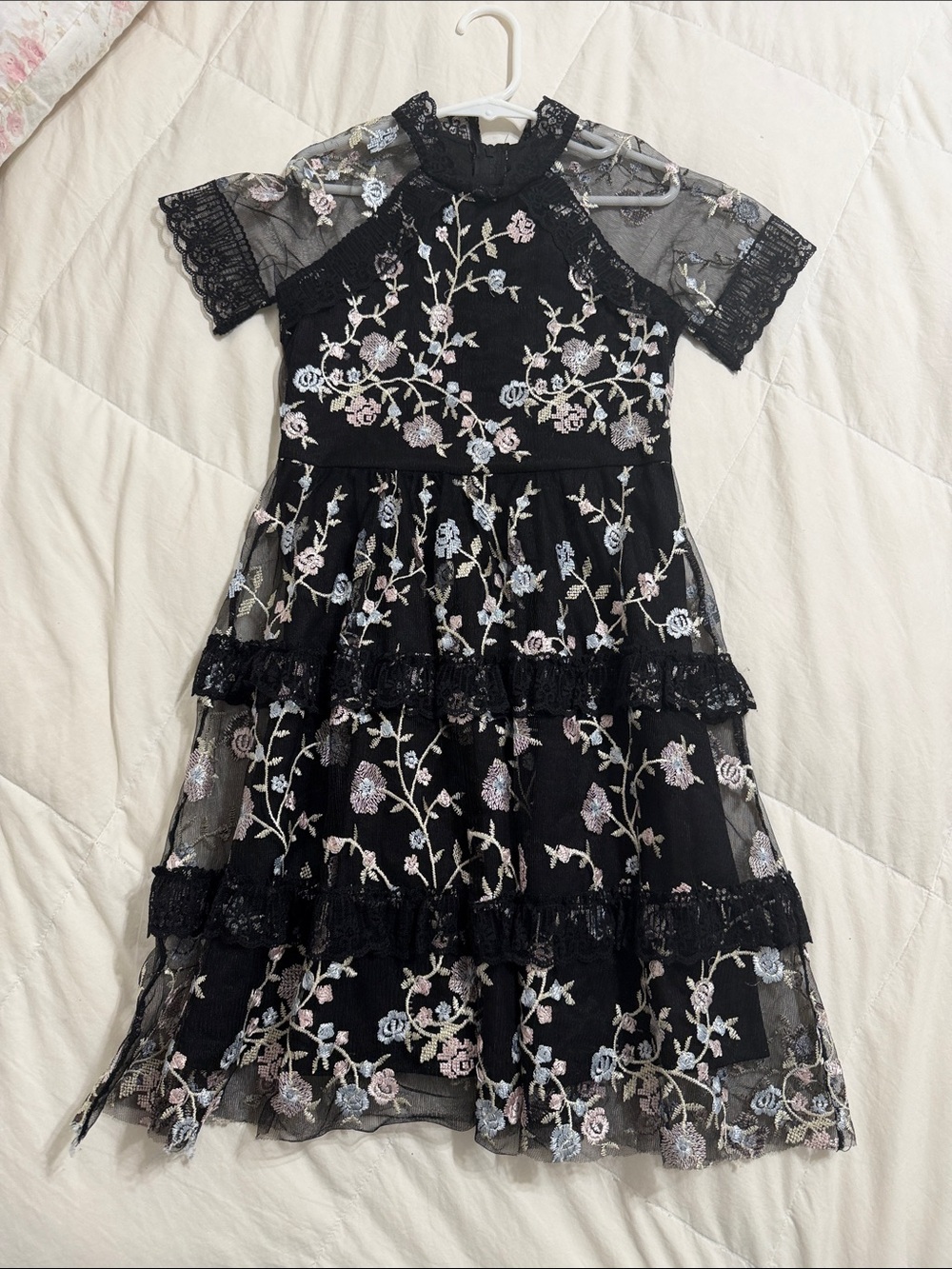 Blush by Us Angels Black Floral Lace Tiered Dress